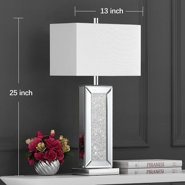 Modern Table Lamp Set of 2 Touch Control, Silver Mirror Diamond Crystal Bedside Lamp with USB C+A Ports, 3-Way Dimmable Mirrored Nightstand Lamps White Fabric Shade for Living Room Bedroom Art Decor4