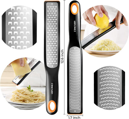 Etched Zester & Grater Set of 2 - Kitchen Zester Tool for Lemon, Cheese, Garlic, Ginger, Nutmeg, Chocolate, Fruits, Vegetables - Sharp Premium Stainless Steel Blade with Protective Cover2