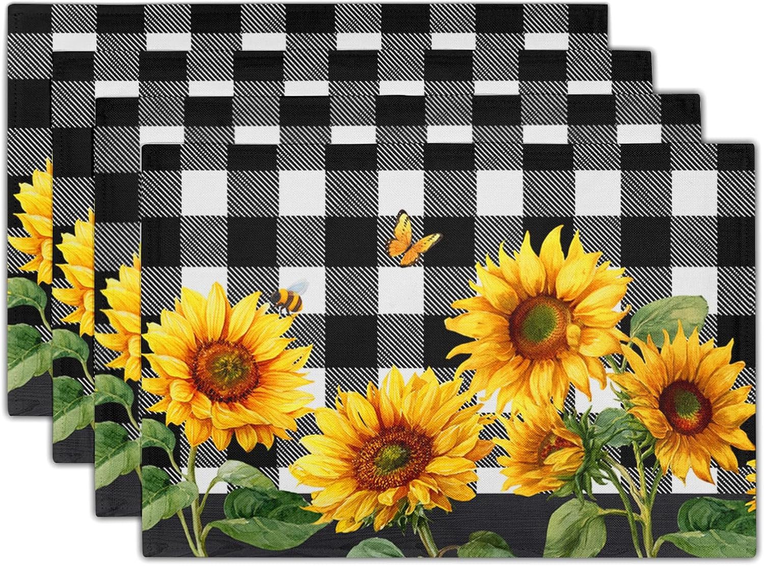 sunflower-placemats-set-of-4-buffalo-plaid-place-mats-12x18-farmhouse-table-mats-spring-summer-kitchen-mats-for-party-dining-table