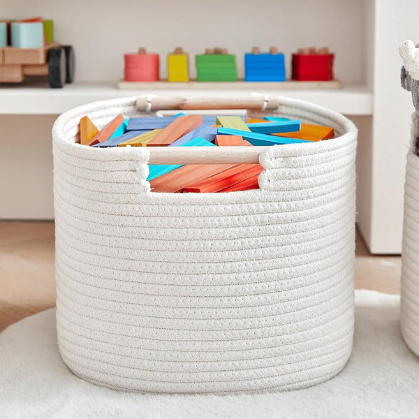 3 Pack Storage Basket for Cabinet and Toy Organization - 13"X9.8"X8.7" Baskets for Storage - Baby Toy Bin - Toy Storage Organizer - Ideal for Empty Gift Baskets to Fill-White5