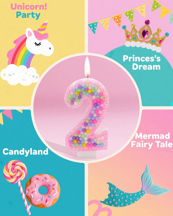 Pink Birthday Candles Number 2 Candle - Colorful Macaron Design,2Rd Birthday Decorations for Girl,Two Sweet Theme Birthday Party Supplies5