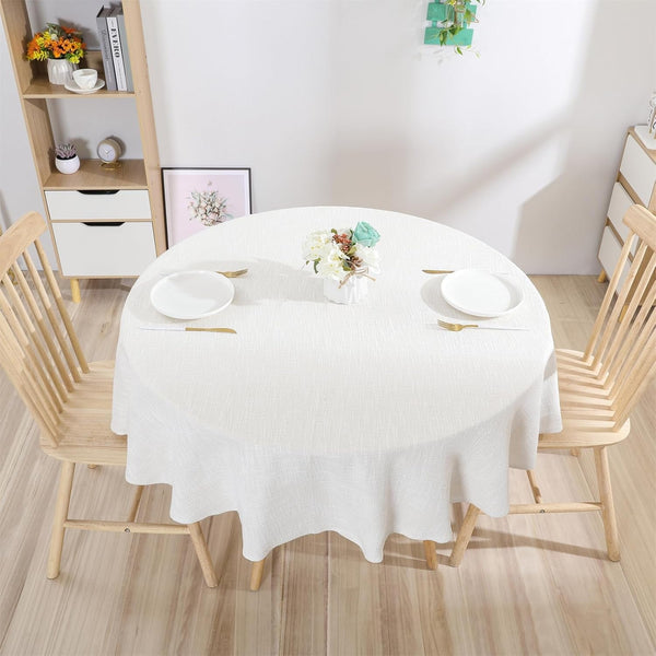 Linen Textured round Tablecloth Solid Color Cotton Linen Heavy Duty Fabric Water Resistant Table Cover for Dining, Farmhouse, Kitchen, Tabletop Decoration (55Inch, Ivory)1