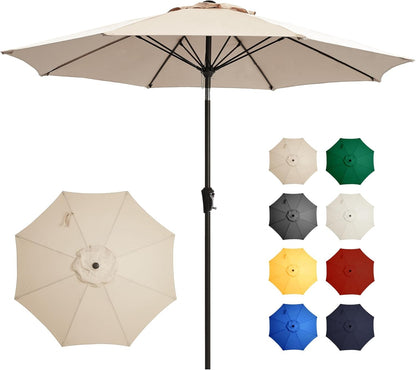 9 FT Patio Umbrella Outdoor Table Umbrella Fiberglass Frame Beige | 9 FT Fiberglass Frame, Crank & Tilt, 8 Ribs, 180G UV50+ Canopy. Wind Fade Resistant. Suitable for Patio, Deck, Pool, Garden.1