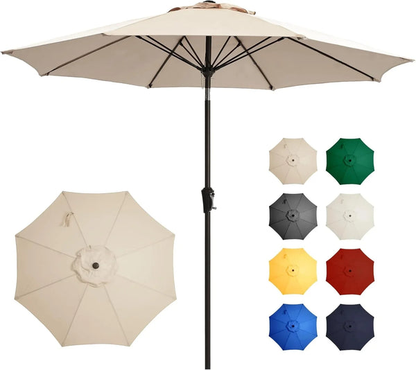9 FT Patio Umbrella Outdoor Table Umbrella Fiberglass Frame Beige | 9 FT Fiberglass Frame, Crank & Tilt, 8 Ribs, 180G UV50+ Canopy. Wind Fade Resistant. Suitable for Patio, Deck, Pool, Garden.1