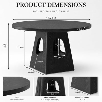 47" Black round Dining Table Set for 6, round Dining Room Table Set for 6 with Tufted Nailhead Chairs, Arched Pedestal Base, Modern Farmhouse Dining Table Set for Kitchen & Entertaining3