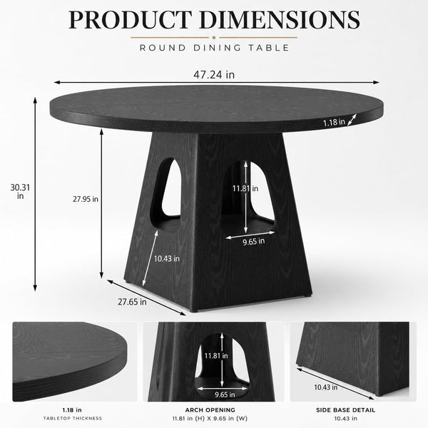 47" Black round Dining Table Set for 6, round Dining Room Table Set for 6 with Tufted Nailhead Chairs, Arched Pedestal Base, Modern Farmhouse Dining Table Set for Kitchen & Entertaining3