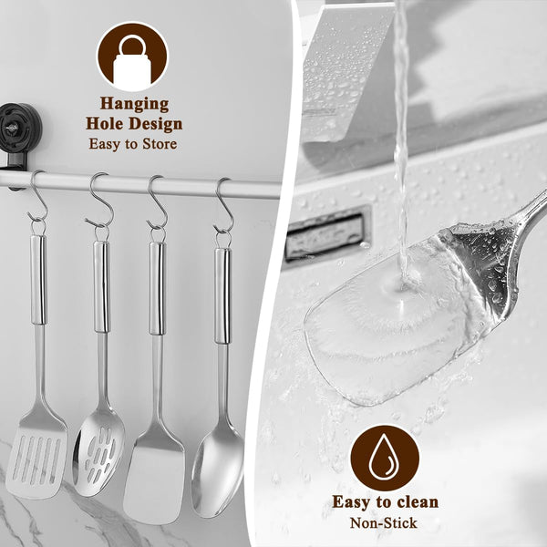 Kitchen Utensils Set 4Pcs, Stainless Steel Cooking Utensils Set, Kitchen Tools Spatulas Set, Cooking Spoons, Home Essentials Kitchen Gadgets Accessories7