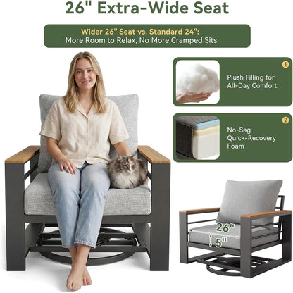 Aluminum Patio Furniture Set with Swivel Chairs & Firepit Table5