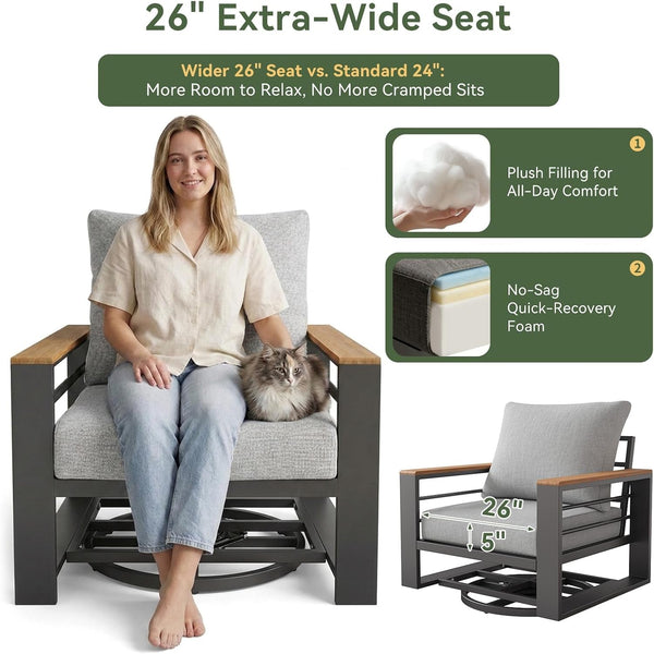 Aluminum Patio Furniture Set with Swivel Chairs & Firepit Table5