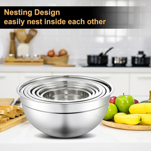 7 Piece Mixing Bowls with Lids Set - Mixing Bowls Stainless Steel Bowls for Kitchen Baking, Size 0.7, 1.1, 1.5, 2.1, 3.5, 4, 4.5QT, Baking Bowl for Food Preparation, Mixing and Serving Foods7