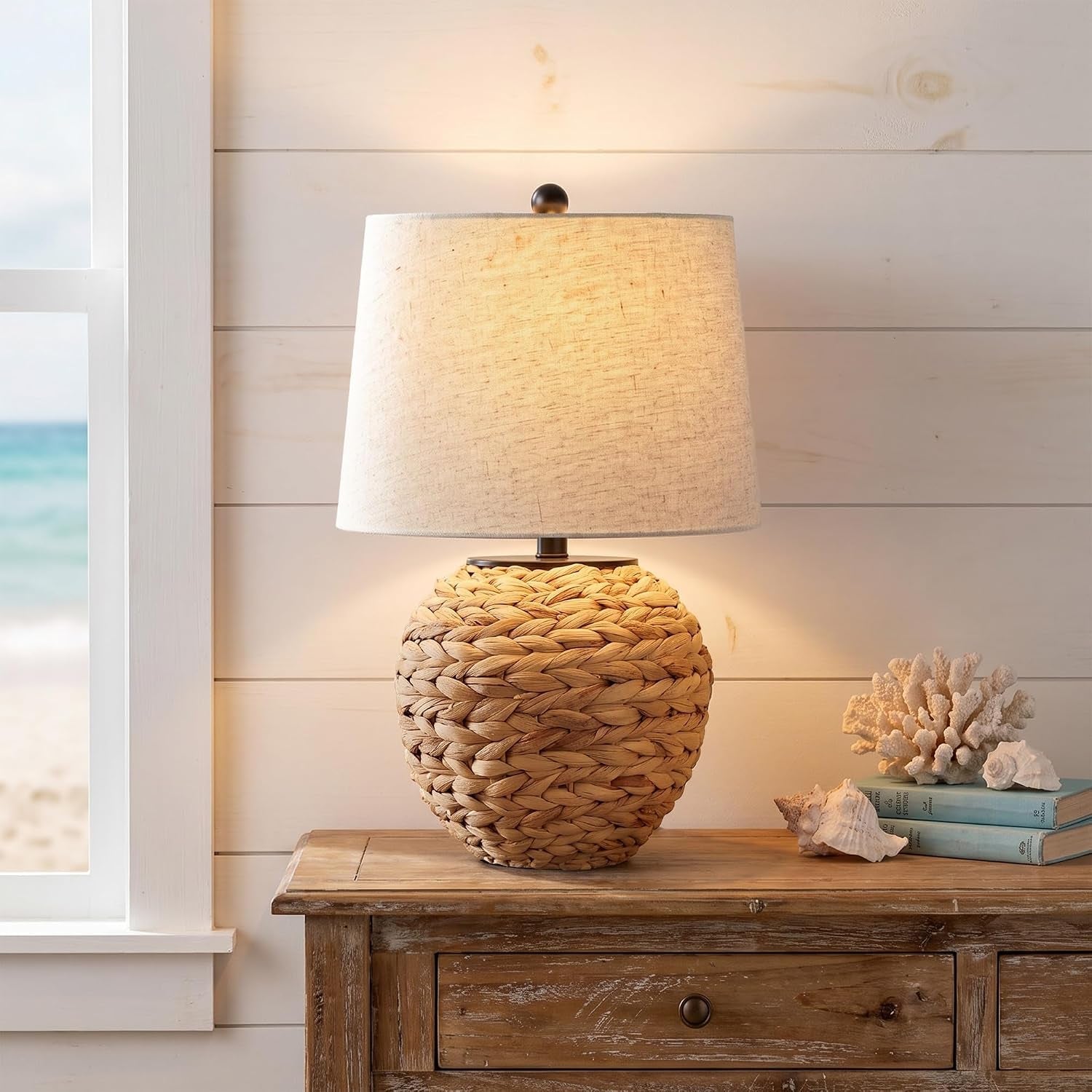 23-rattan-table-lamp-with-natural-woven-water-hyacinth-basket-base-linen-drum-shade-boho-farmhouse-bedside-lamp-for-living-room-bedroom-includes-3-color-temperature-led-bulb