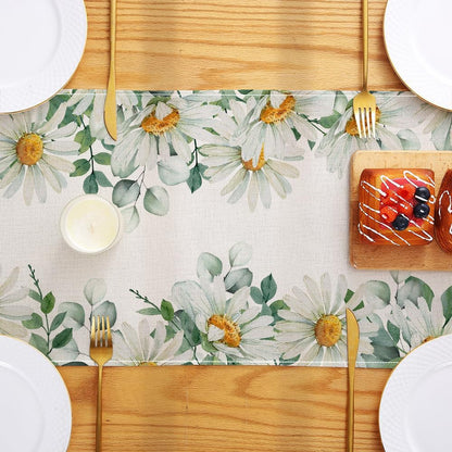 Daisy Flowers Table Runner 13X72 Inch Seasonal Spring Summer Green Plants Kitchen Dinning Table Decoration for Indoor Outdoor Birthday Home Party Decor5