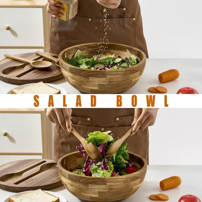 Salad Bowls Wood Salad Bowl Set with Lid Acacia Wood Serving Bowl for Fruits or Salads 10.5" Large Serving Bowl with Serving Utensils, 4 Piece Wooden Mixing Bowl Set for Kitchen, Picnic5