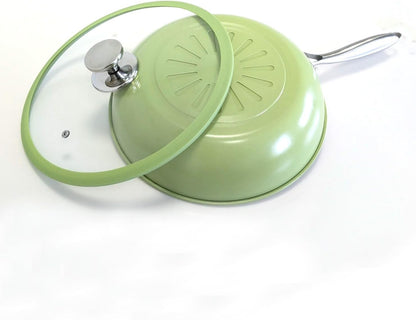 Nonstick Ceramic Frying Pan, Stir Fry Pans with Lid, Gas Electric & Induction Compatible (Green, Pan with Lid 12 Inch)4