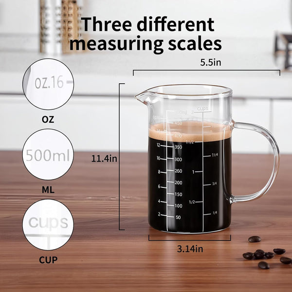 Glass Measuring Cup, 500ML (18OZ, 2 Cups), with Three Scales2