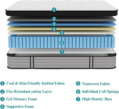 Queen Mattress, 12 Inch Hybrid Matress with Memory Foam & Individual Pocket Springs, Queen Size Mattress in a Box, Pressure Relief, Edge Support, Motion Isolation6