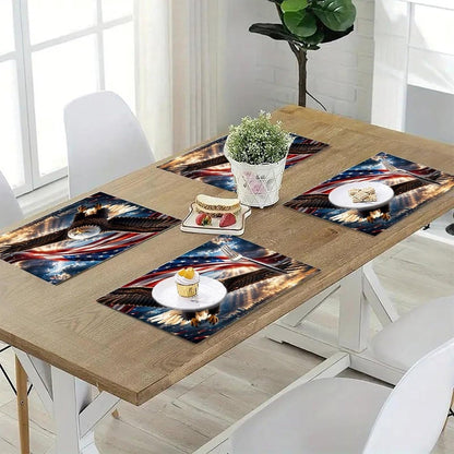 Eagle Soaring over a Patriotic Landscape Linen Placemat Washable Table Mat for Dining Kitchen Heat Resistant 12"X18"*45