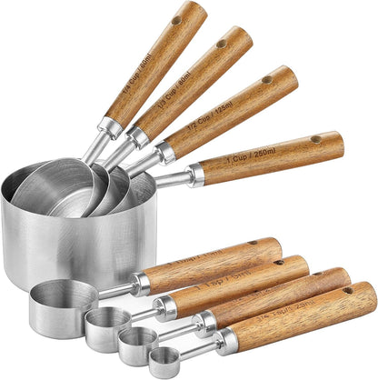 Measuring Cups and Spoons Set, Stainless Steel Metal Measuring Cups with Wooden Handles, Great for Dry and Liquid Ingredients, Engraved Metric Markings, Nesting Design for Baking1