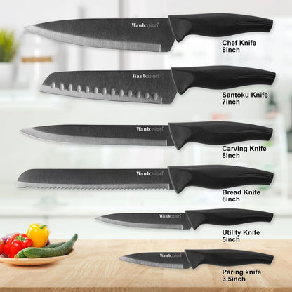 Black Stainless Steel Knife Set, Sharp Kitchen Knife Set Professional, Kitchen Knife Set Dishwasher Safe with Covers for Cooking6