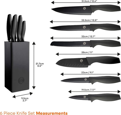 Masterchef Knife Set with Block, 7Pc Kitchen Knives Set with Holder, Black7