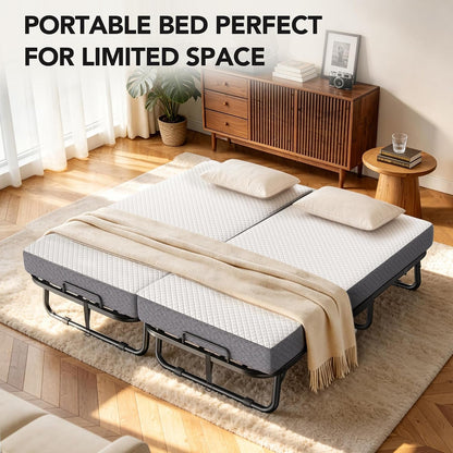 Folding Bed with Memory Foam Mattress Portable Rollaway Guest Beds on Wheels, 75"X31" Twin Size Space-Saving Cot-Size Bed for Adults with Easy Assembly Metal Frame (White)7