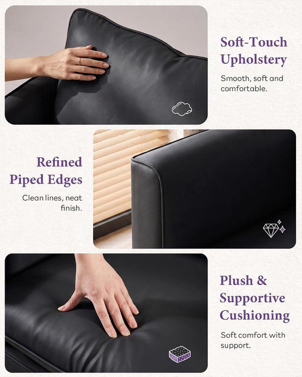 Faux Leather Loveseat Sofa, Small 2 Seater Couch (Black, 1)4