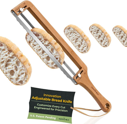 Adjustable Bread Slicer for Homemade Bread – Sourdough Bread Knife with Thickness Guide & Serrated Stainless Blade, Manual Bow Cutter for Bagels and Baguettes, Gift for Baker, Ambidextrous Use1