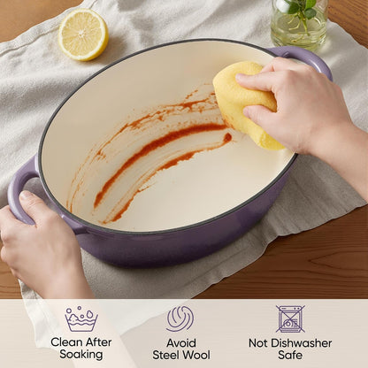 Oval Dutch Oven for Bread Baking, 4.5 Quart Non Stick Enameled Cast Iron Dutch Oven Pot with Lid, Oven Safe Oval Casserole with Lid up to 500°F for Baking, Braising, Stews, Roasting, Purple7