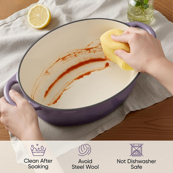 Oval Dutch Oven for Bread Baking, 4.5 Quart Non Stick Enameled Cast Iron Dutch Oven Pot with Lid, Oven Safe Oval Casserole with Lid up to 500°F for Baking, Braising, Stews, Roasting, Purple7