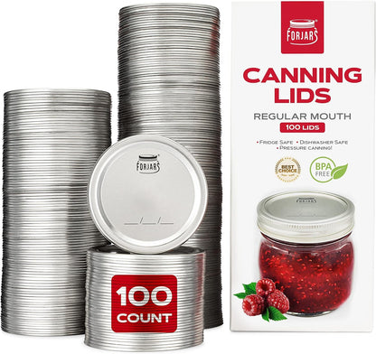 '- Canning Lids Regular Mouth, 100-Pack – Create Airtight Seals on Mason Jars to Preserve Food for Meal Prep & Food Storage – 2.7 In. Steel Lids with Silicone Seals – Canning Supplies1