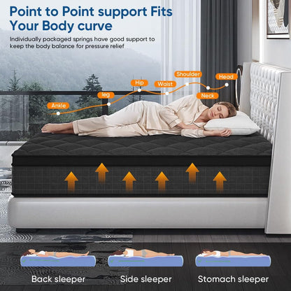 King Size Hybrid Mattress 12 Inch, Memory Foam and Pocketed Innerspring Hybrid Mattress, Medium for Back Pain Relief & Side Sleepers, Low Motion Transfer, Fiberglass-Free4