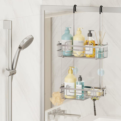 over the Door Shower Caddy - 2-Tier Hanging Shower Organizer with Soap Holder, Rustproof Bathroom Storage and Organizer Rack for Shampoo, Towels, and Toiletries, Sand Nickel8