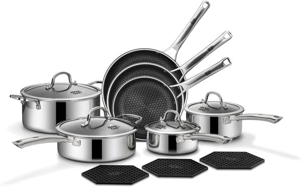Pots and Pans Set Non Stick | Stainless Steel Kitchen Cookware | 14 Pcs | PFOA Free | Hybrid | Induction Compatible | Frying Skillet, Saucepans, Saute Pan & Stock Pot1