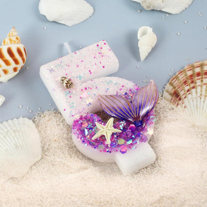 Purple Number 5 Candles Mermaid Birthday Candle 5Th Birthday Cake Topper Cupcake Decorations for Girls and Women Party Decor Anniversary Celebrations Supplies Favors2