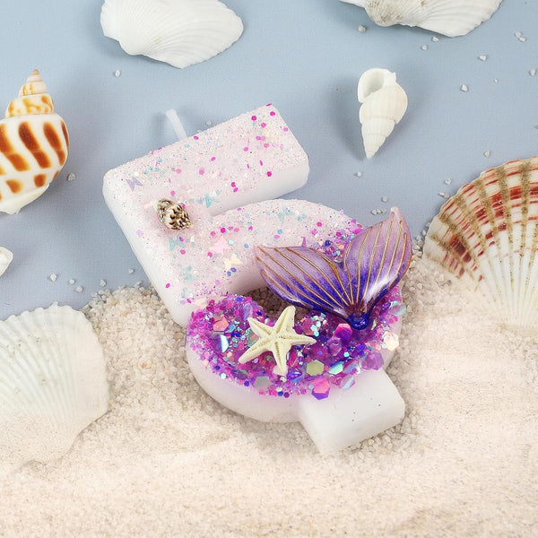 Purple Number 5 Candles Mermaid Birthday Candle 5Th Birthday Cake Topper Cupcake Decorations for Girls and Women Party Decor Anniversary Celebrations Supplies Favors2