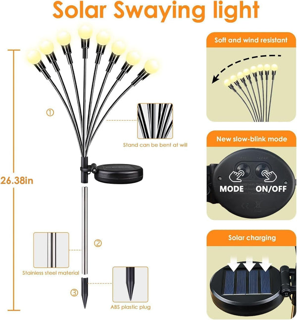 Solar Garden Lights Outdoor 8 Pack 64 LED Solar Firefly Lights Warm White6