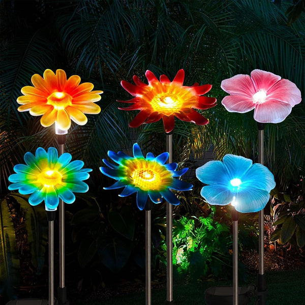 6 Pack Solar Garden Lights Outdoor Decor,Stake Yard Figurine Colorful Flower Light, Housewarming Ornament for Patio, Lawn, Yard, Pathway (Art Deco)2