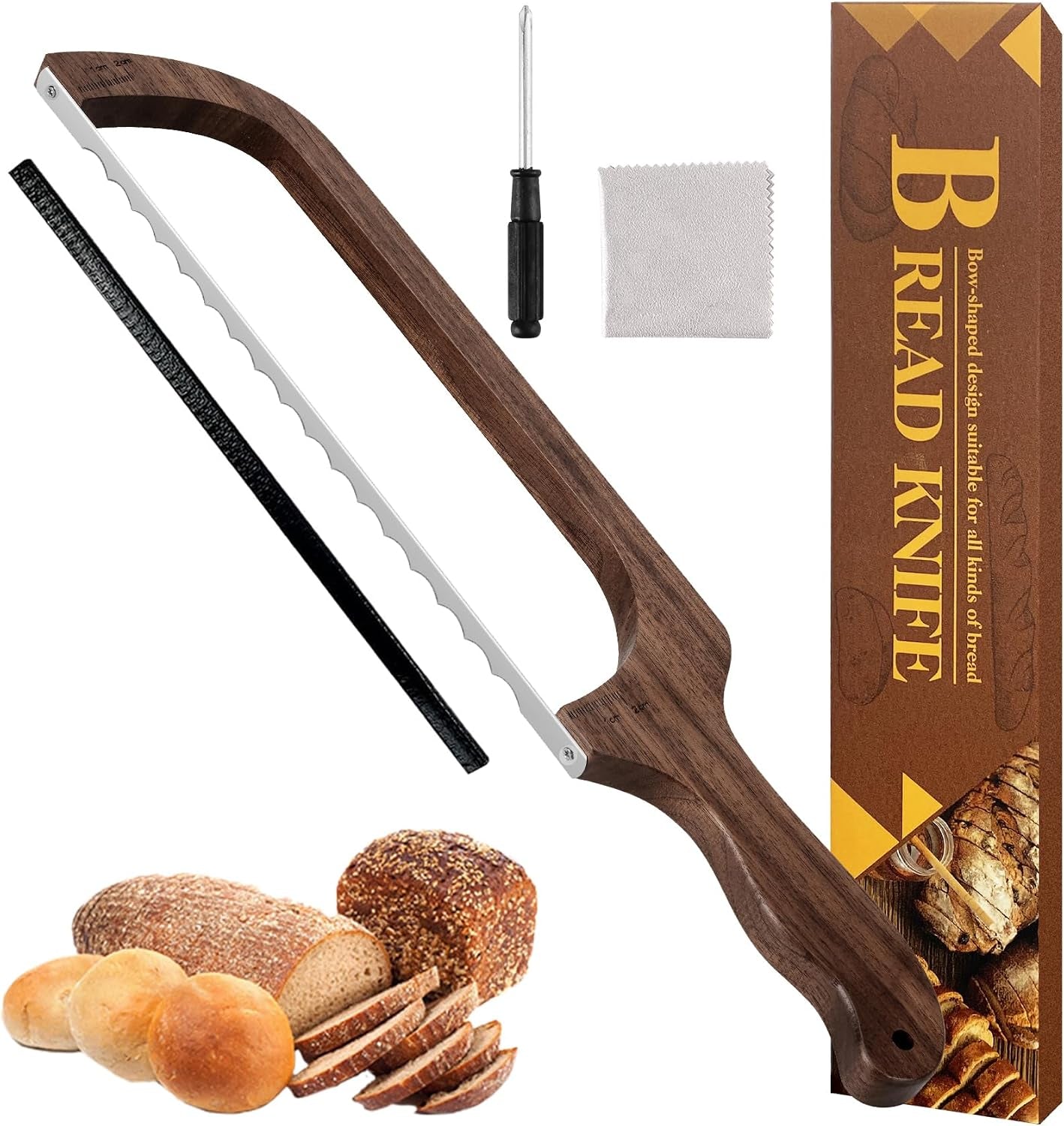 bread-knife-for-homemade-bread-sourdough-bread-slicer-bread-cutter-with-measuring-scale-15-7-serrated-blade-for-even-slices-walnut-bow-knife-with-cover-scoring-tool-gift-for-bakers