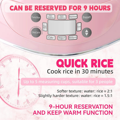Peach Heart Shape Rice Cooker 8 Cup Cooked, 4 Cup Uncooked Rice, Multifunctional Pink Rice Cooker, 300W, with Preset Timer, 1.8L4