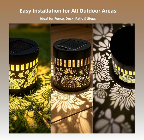 Solar Outdoor Fence Lights Decoration 2 Pack, Solar Wall Step Deck Lights Outdoor Garden Decor with Hummingbird Sunflower Theme for Yard Art Porch Patio Backyard Decor, Gifts for Mom Women6