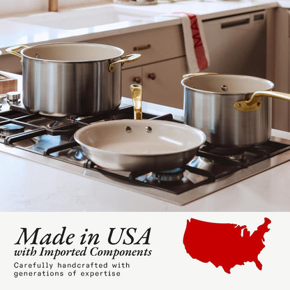 Made in Cookware - 7-Piece Ceramiclad Non Stick Pot and Pan Set (Antique Brass Handle) - 5-Ply Stainless Clad - Professional Cookware - Crafted in Italy - Induction Compatible8