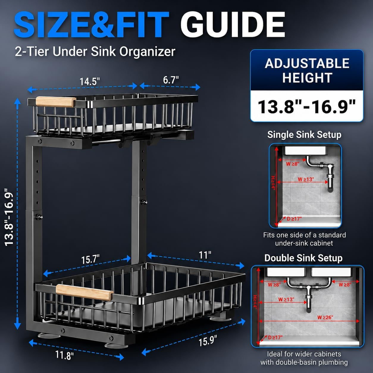 under-sink-organizer-2-pack-double-slide-out-metal-shelf-black