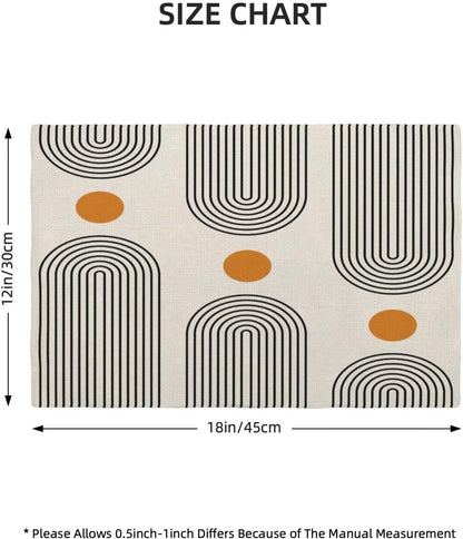 Boho Mid Century Placemats 12X18 Inch Set of 6, Abstract Simple Sun Arch Pattern Table Place Mat Boho Modern Yellow Spot Washable Table Mats Decorative Linen Fabric Table Mat for Dining Table3