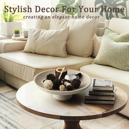 Modern Pedestal Decorative Bowl, Large Resin Fruit Bowl, Beige | Style It on Kitchen Counters, Coffee Tables, or Entryway Tables. Use for Fruit Display, Key Storage, or Home Decor Accents4