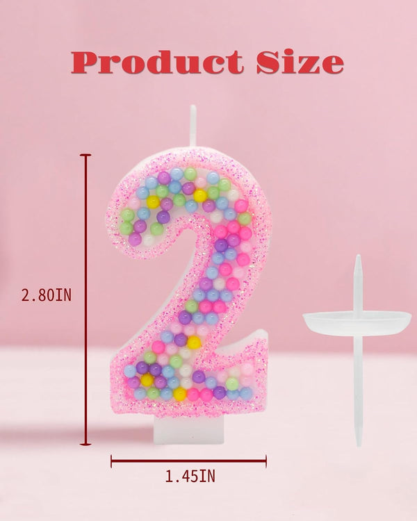 Pink Birthday Candles Number 2 Candle - Colorful Macaron Design,2Rd Birthday Decorations for Girl,Two Sweet Theme Birthday Party Supplies4