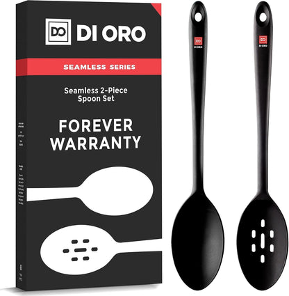 DI ORO Silicone Cooking Spoons - Solid & Slotted Set, 2-Pc Black1