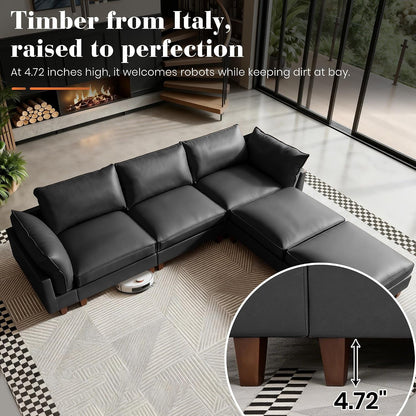 126" U Shaped Faux Leather Couch, Modular Sectional Sofa, Grey5