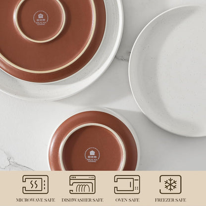 Plates and Bowls Sets, 12 Pieces Modern Stoneware Dinnerware Set for 4 Kitchen Dinner Set Ceramic Dishware Dishes Set Microwave and Dishwasher Safe, White, Series TARA4