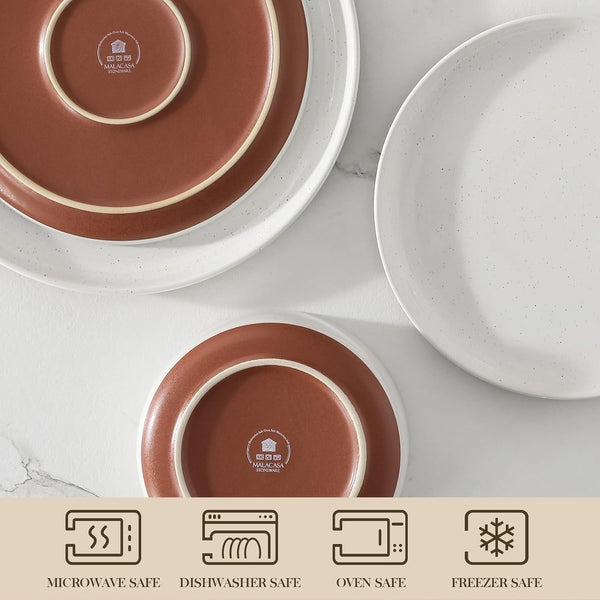Plates and Bowls Sets, 12 Pieces Modern Stoneware Dinnerware Set for 4 Kitchen Dinner Set Ceramic Dishware Dishes Set Microwave and Dishwasher Safe, White, Series TARA4