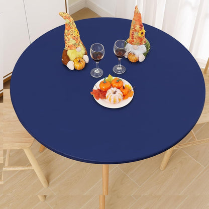 round Picnic Tablecloth, Waterproof Elastic Fitted Table Covers for 45" - 56" Tables, Wipeable Flannel Backed Vinyl Tablecloths for Camping, Indoor, Outdoor, Navy7